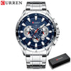 CURREN New Casual Sport Chronograph Men&#39;s Watches Stainless Steel Band Wristwatch Big Dial Quartz Clock with Luminous Pointers tinmico