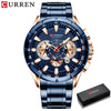 CURREN New Casual Sport Chronograph Men&#39;s Watches Stainless Steel Band Wristwatch Big Dial Quartz Clock with Luminous Pointers tinmico