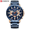 CURREN New Casual Sport Chronograph Men&#39;s Watches Stainless Steel Band Wristwatch Big Dial Quartz Clock with Luminous Pointers tinmico