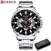 CURREN New Casual Sport Chronograph Men&#39;s Watches Stainless Steel Band Wristwatch Big Dial Quartz Clock with Luminous Pointers tinmico