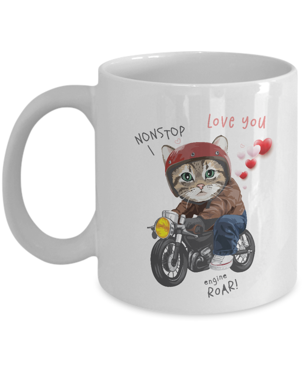 Cat And The Motorcycle,Cat Lovers Mug, Mug Cat Sayings, Funny Cup,Mug Coffee 11oz tinmico