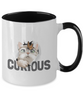 Cat Coffee Mug,Two Tone 11 oz Mug,Perfect Cat Lover Gift,Cute cat and butterfly in curious tinmico