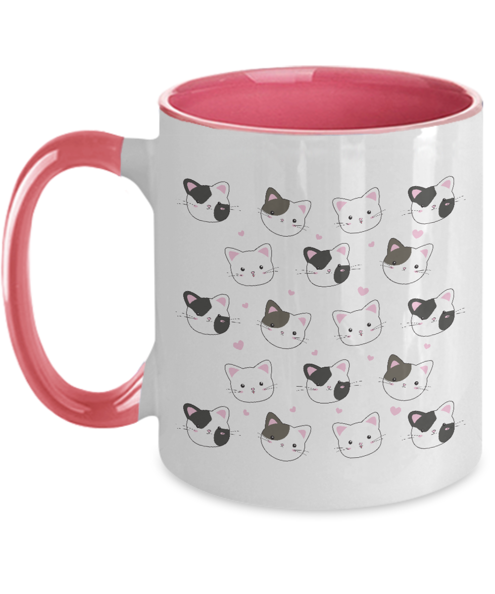 Cat and heart mug coffee, two tone mug ,11 oz tinmico