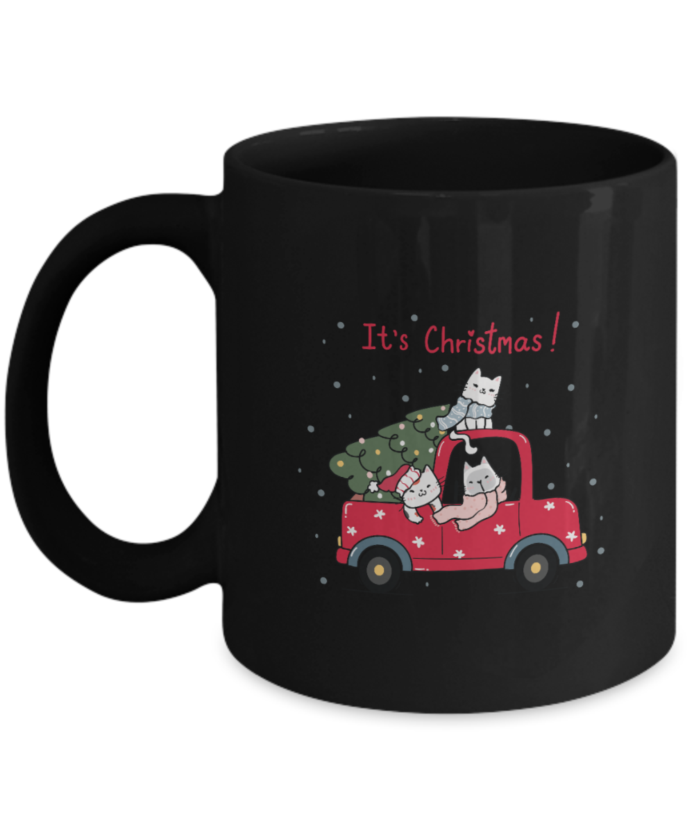 Coffee mug, Cute cat ceramic coffee cup, Christmas, Black or white, 11oz Mug, ma tinmico