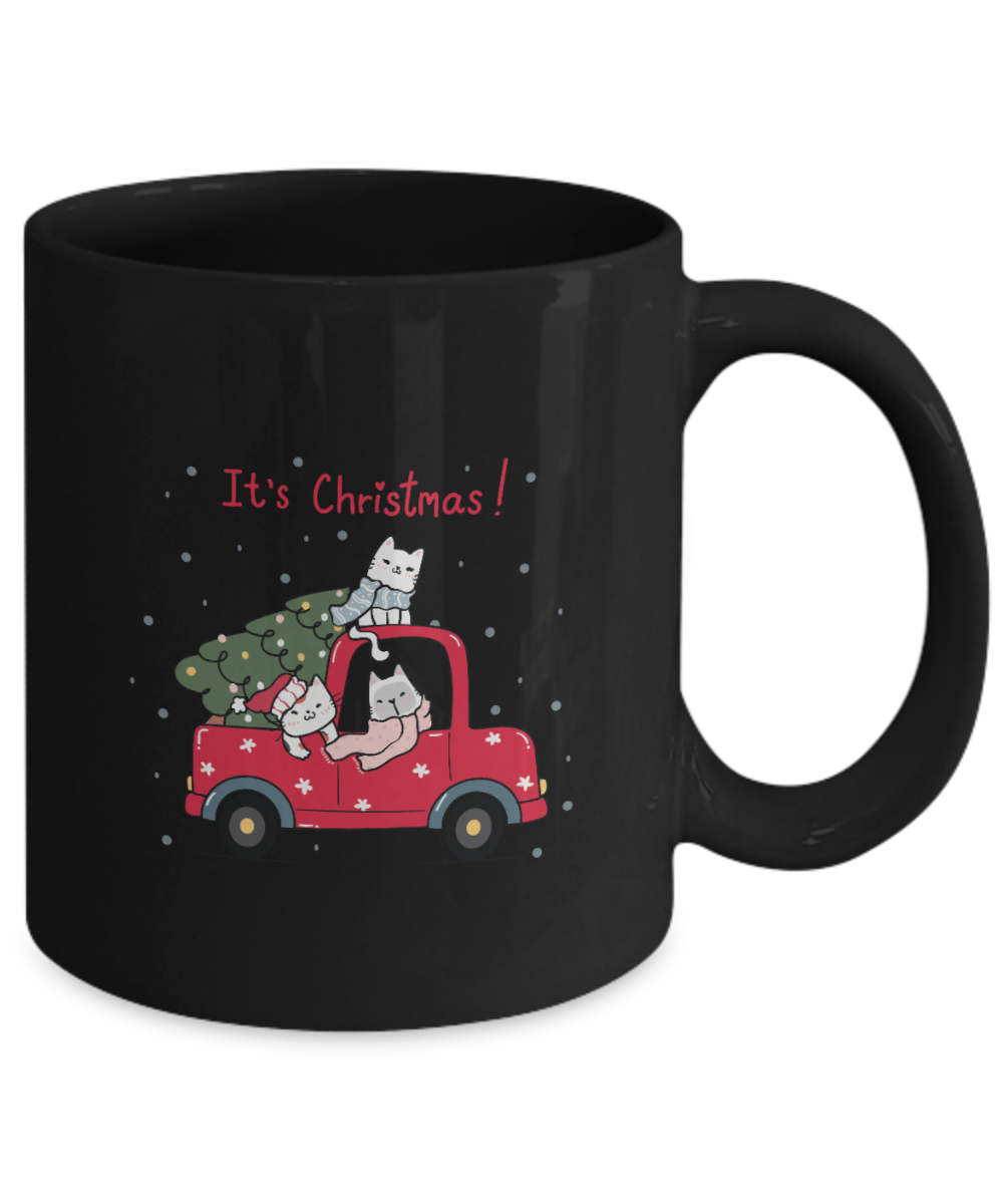 Coffee mug, Cute cat ceramic coffee cup, Christmas, Black or white, 11oz Mug, ma tinmico