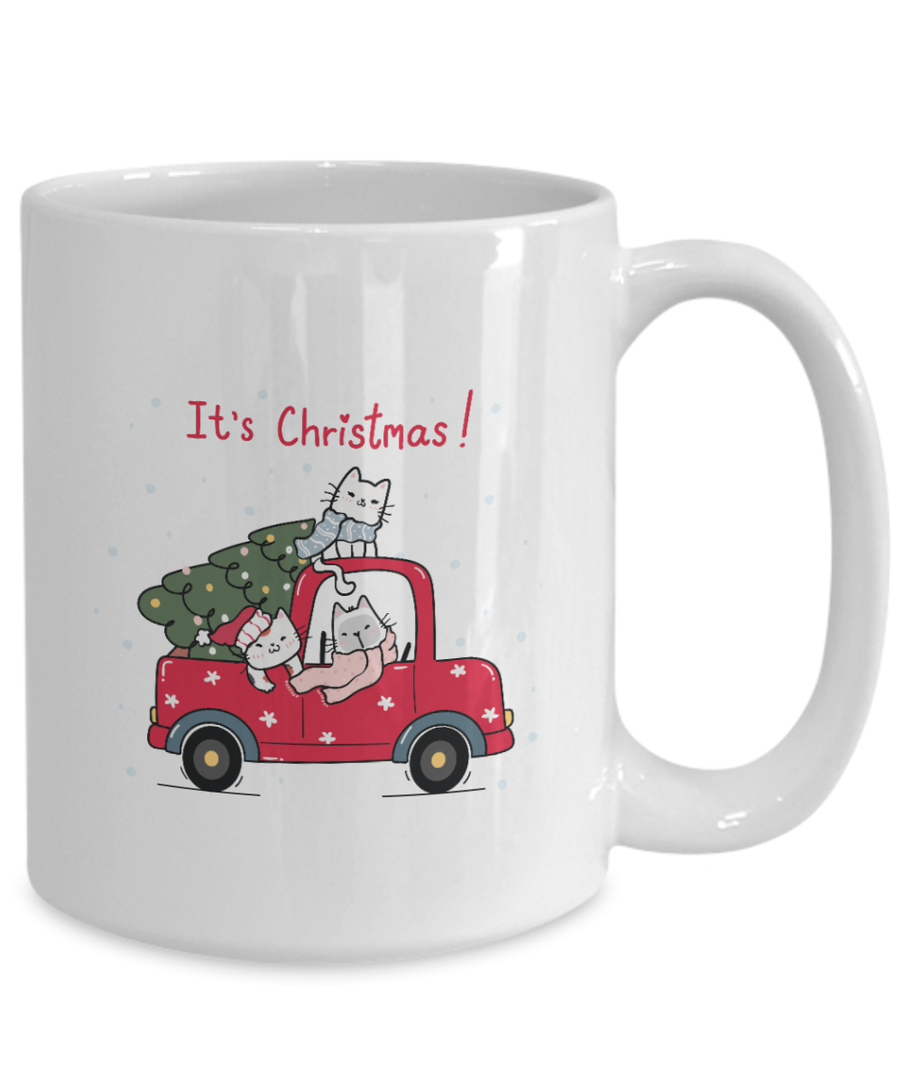 Coffee mug, Cute cat ceramic coffee cup, Christmas, Black or white, 15oz Mug, ma tinmico