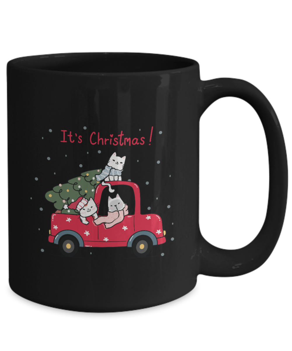 Coffee mug, Cute cat ceramic coffee cup, Christmas, Black or white, 15oz Mug, ma tinmico