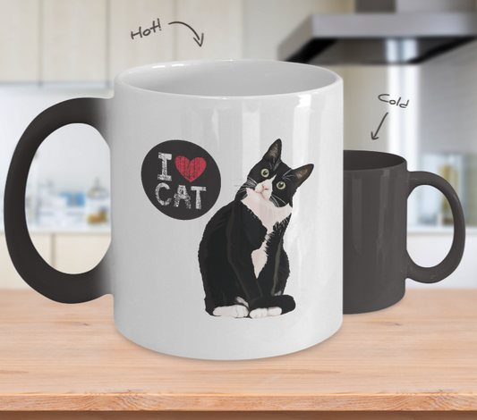 Color Changing Mug,Black Cat Coffee Mug,Perfect Cat Lover Gift,,Cute Cat Coffee Mugs Present,Ceramic Funny Coffee Mug,Great Birthday or Christmas Surprise for Friend ,11oz tinmico