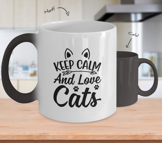 Color Changing Mug,Funny Mug,Keep Calm And Love Cats, Coffee Mugs,Inspirational gifts, By A Mug To Keep, 11 oz tinmico