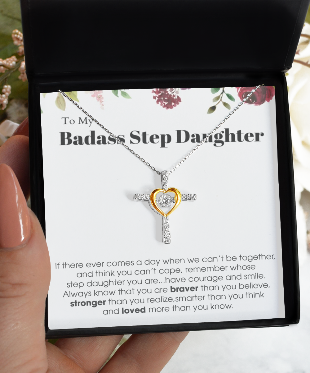 Cross Dancing Necklace, To My Badass Step Daughter Bracelet, Step Daughter Gift From Stepmom Wedding Birthday Bracelet Gift Set tinmico