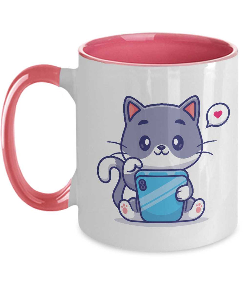 Cute Cat Mug,Cat Playing Hand Phone tinmico