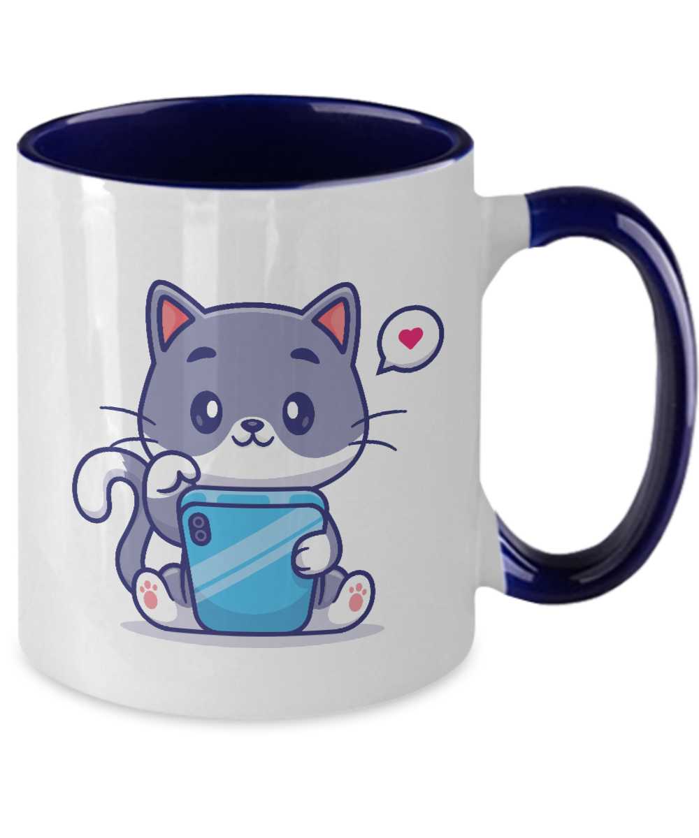 Cute Cat Mug,Cat Playing Hand Phone tinmico