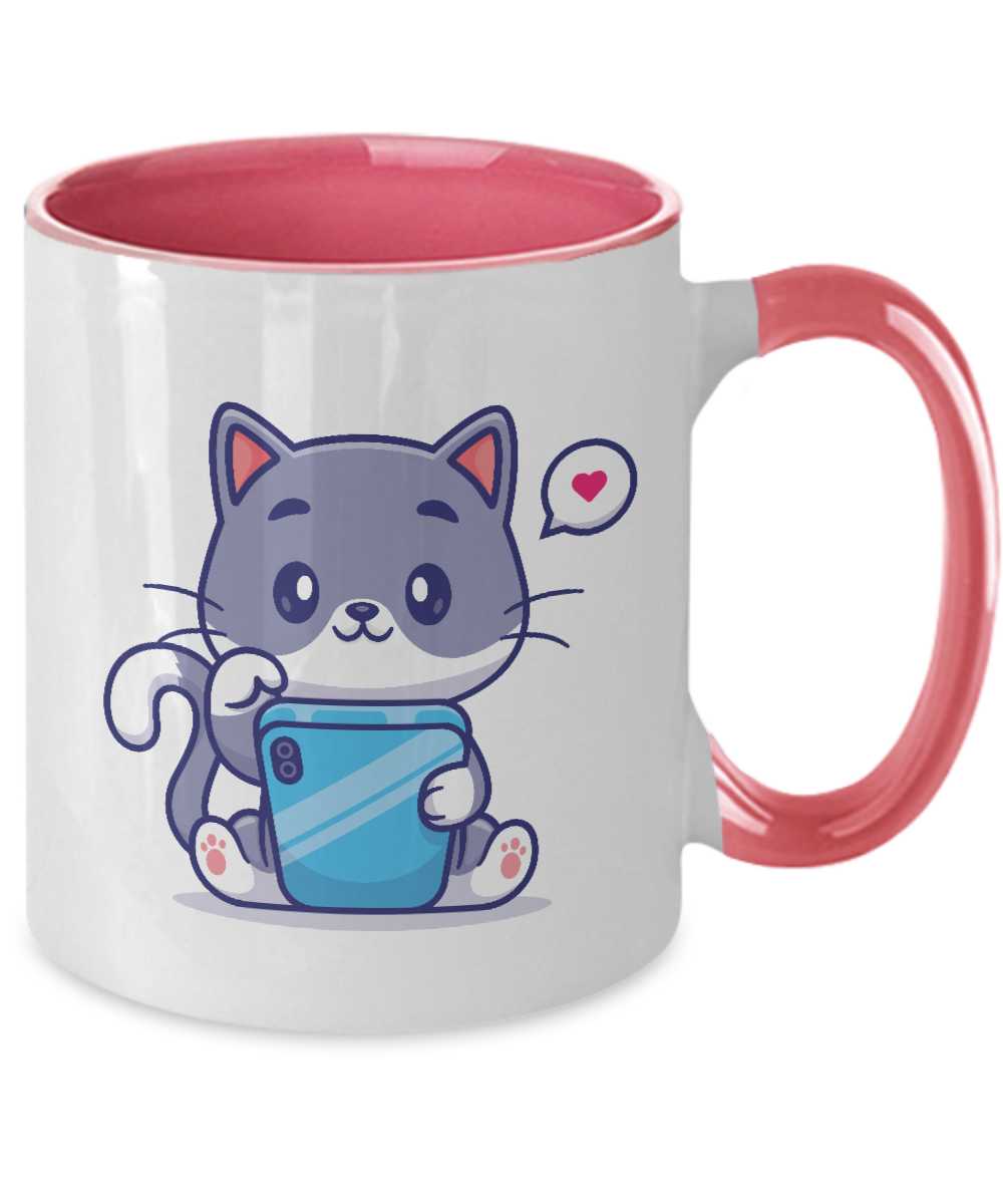 Cute Cat Mug,Cat Playing Hand Phone tinmico