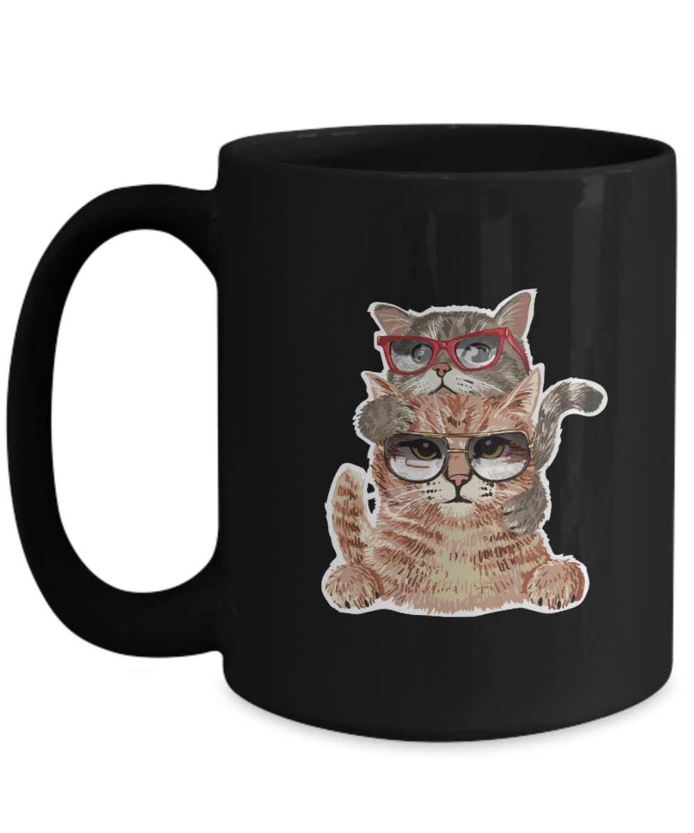 Cute cat mug. Coffee cup, black or white, with surprise kitten. Perfect cat lovers gift, 15oz Mug tinmico