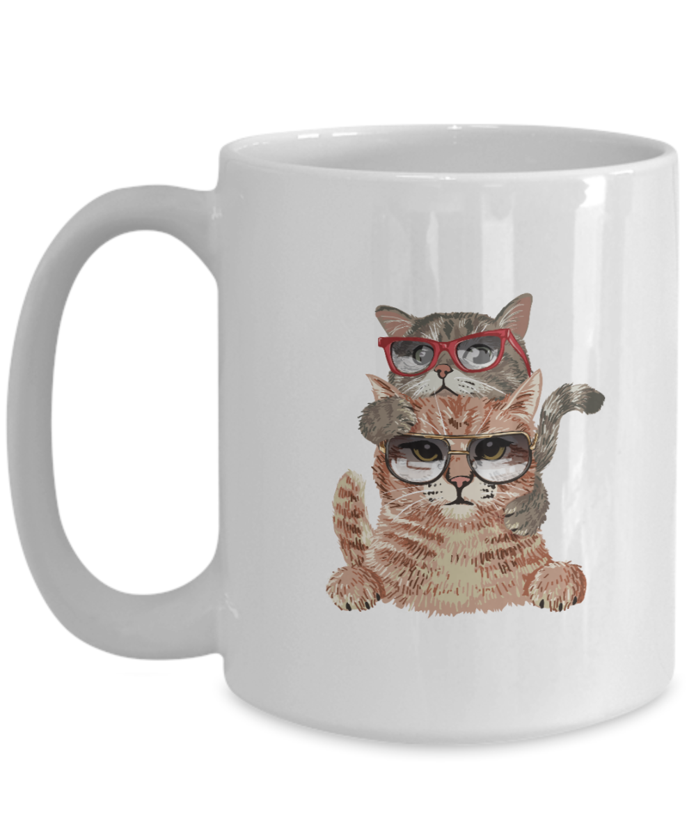 Cute cat mug. Coffee cup, black or white, with surprise kitten. Perfect cat lovers gift, 15oz Mug tinmico