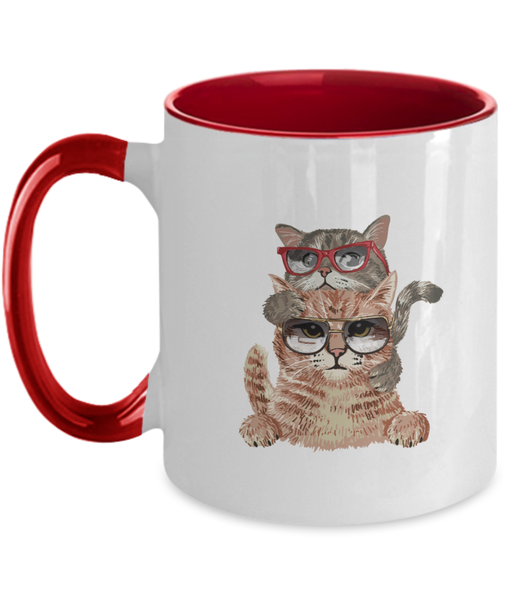 Cute cat mug. Coffee cup, black or white, with surprise kitten. Perfect cat lovers gift, Two Tone 11oz Mug tinmico