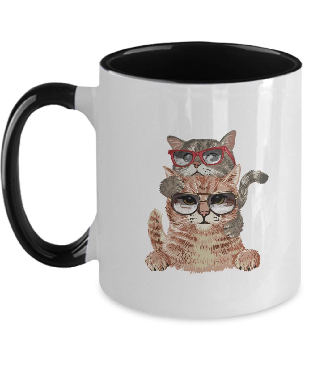 Cute cat mug. Coffee cup, black or white, with surprise kitten. Perfect cat lovers gift, Two Tone 11oz Mug tinmico