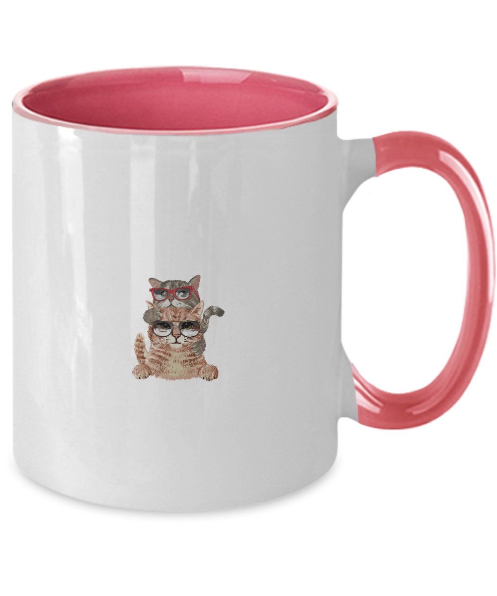 Cute cat mug. Coffee cup, black or white, with surprise kitten. Perfect cat lovers gift, Two Tone 11oz Mug tinmico