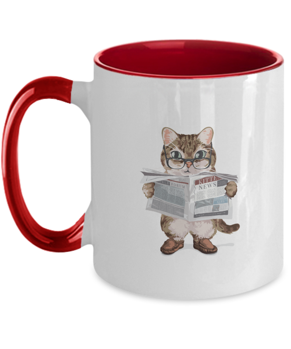 Cute cat mug with adorable kitten. Black or white coffee cup cat lovers gift, Two Tone 11oz Mug tinmico