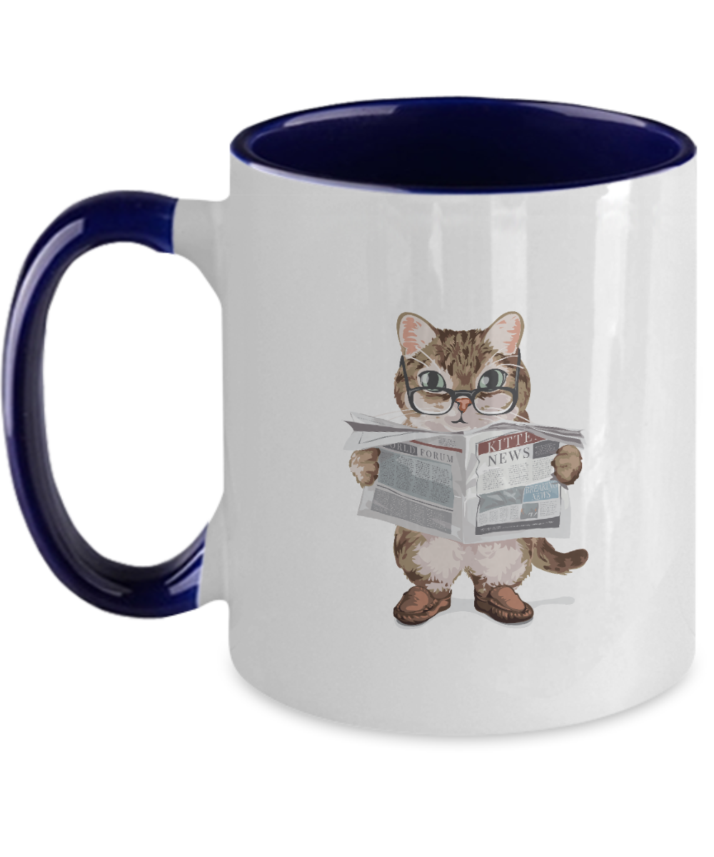 Cute cat mug with adorable kitten. Black or white coffee cup cat lovers gift, Two Tone 11oz Mug tinmico