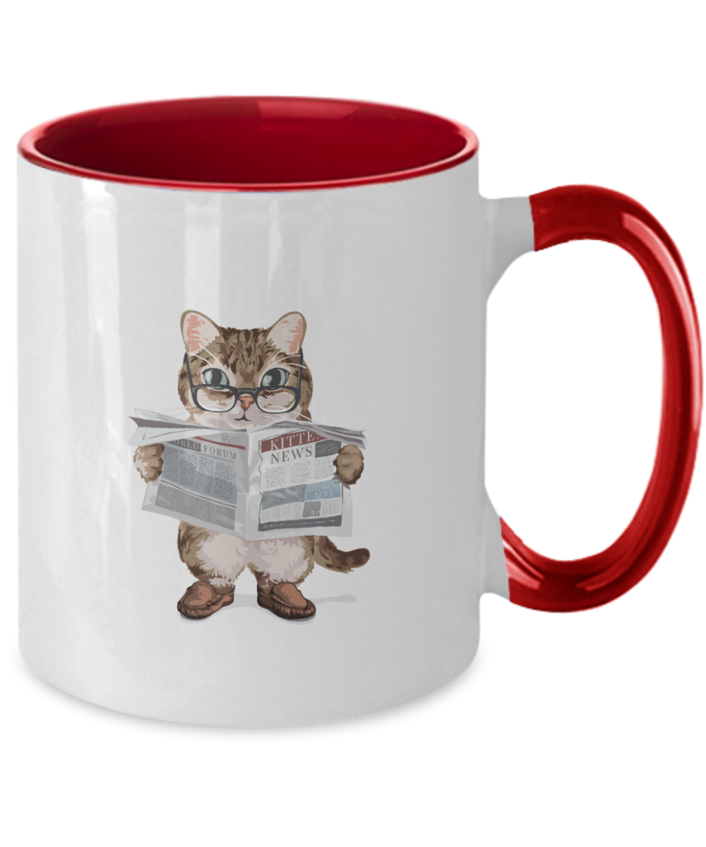 Cute cat mug with adorable kitten. Black or white coffee cup cat lovers gift, Two Tone 11oz Mug tinmico