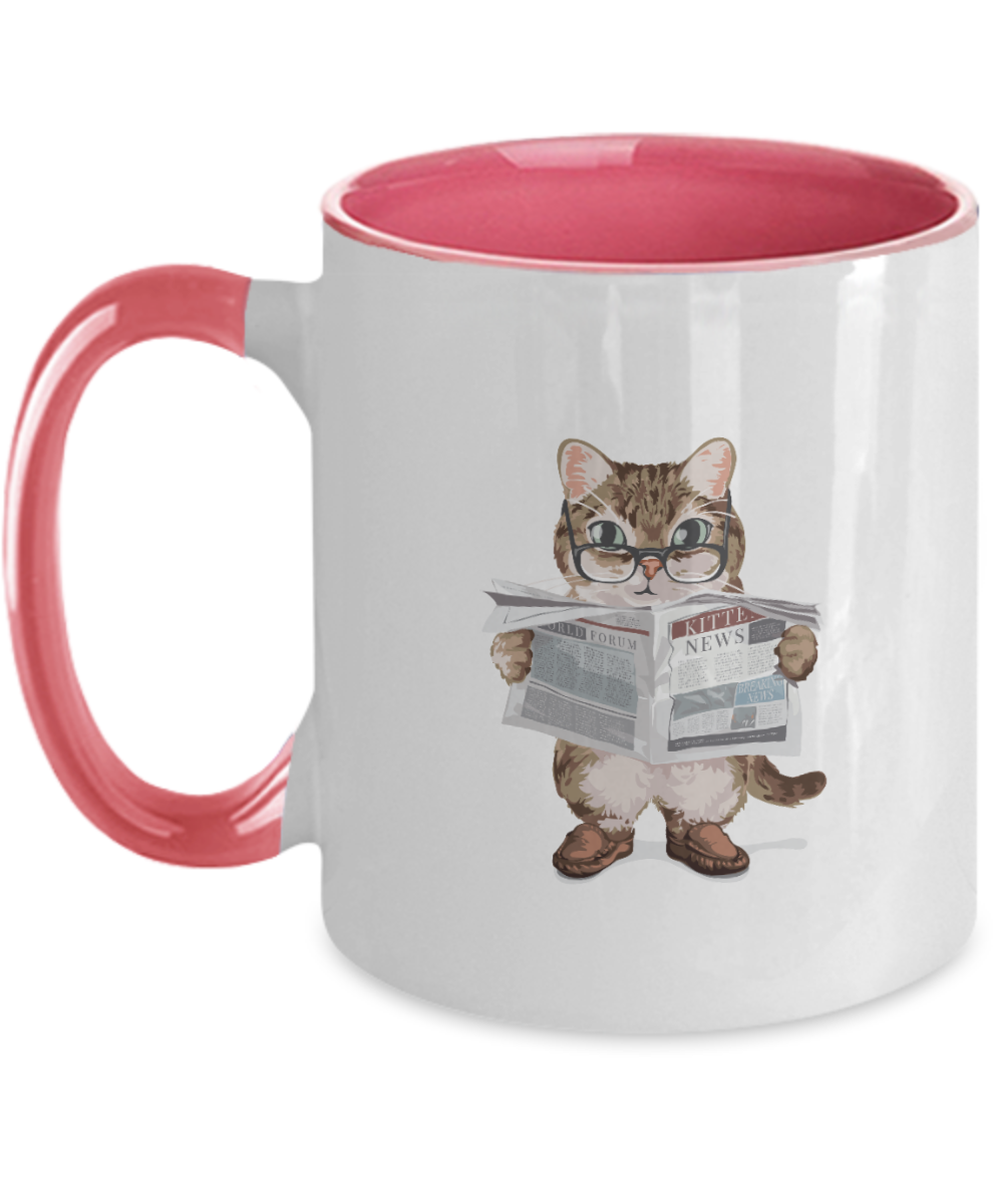 Cute cat mug with adorable kitten. Black or white coffee cup cat lovers gift, Two Tone 11oz Mug tinmico