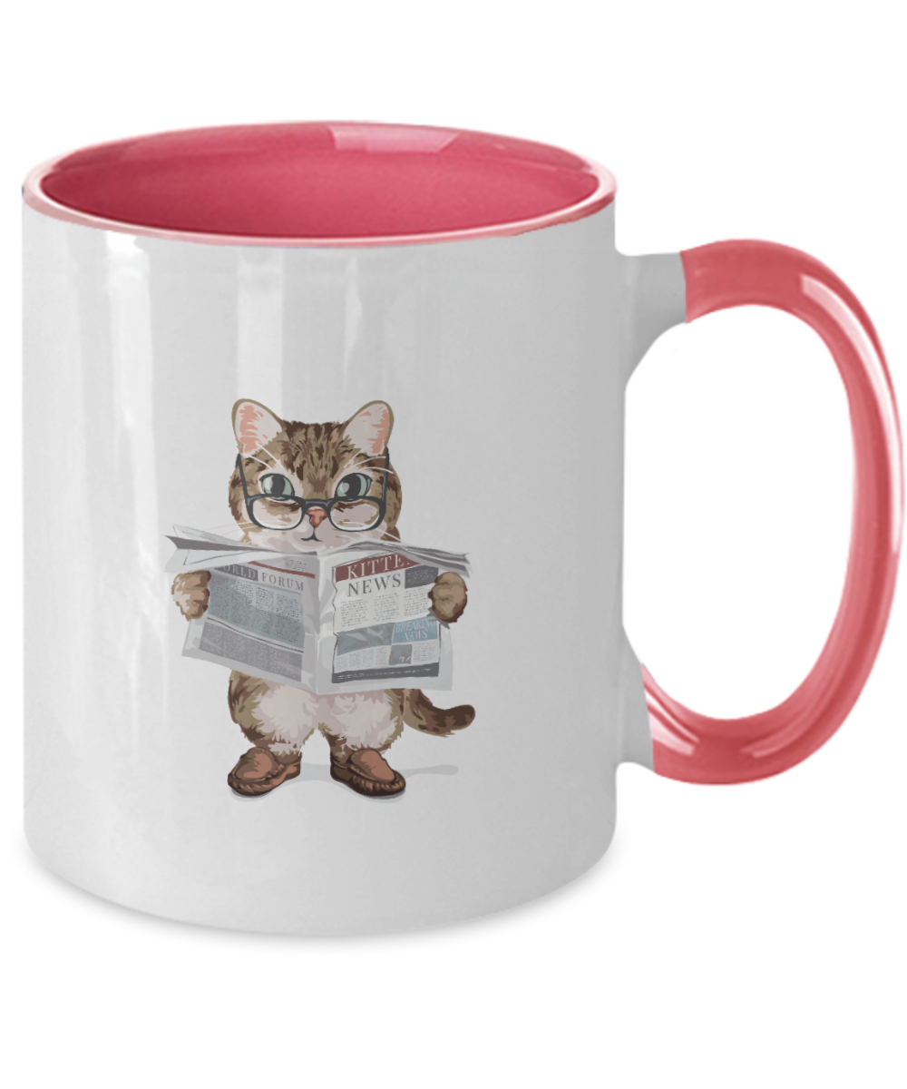 Cute cat mug with adorable kitten. Black or white coffee cup cat lovers gift, Two Tone 11oz Mug tinmico