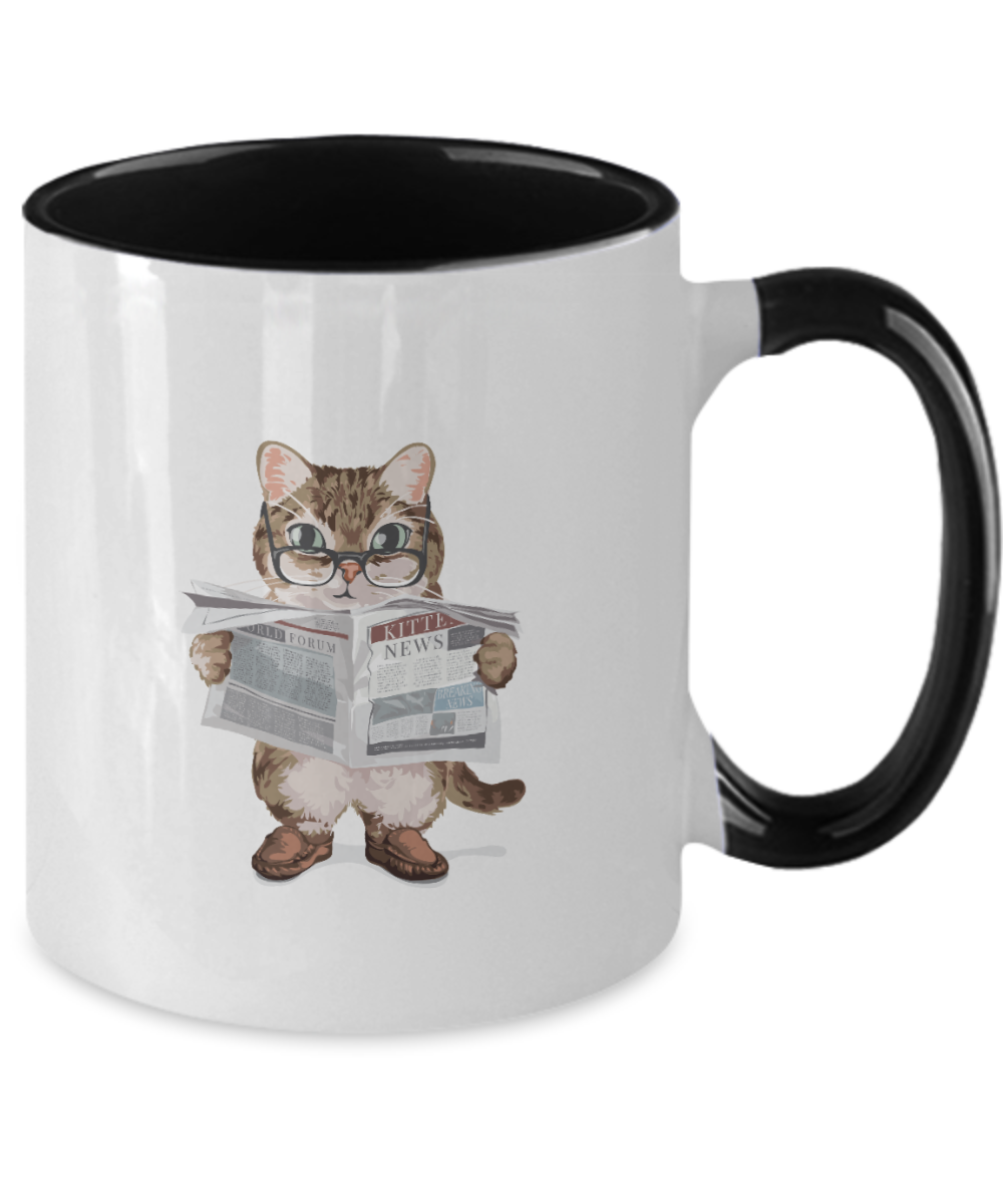 Cute cat mug with adorable kitten. Black or white coffee cup cat lovers gift, Two Tone 11oz Mug tinmico