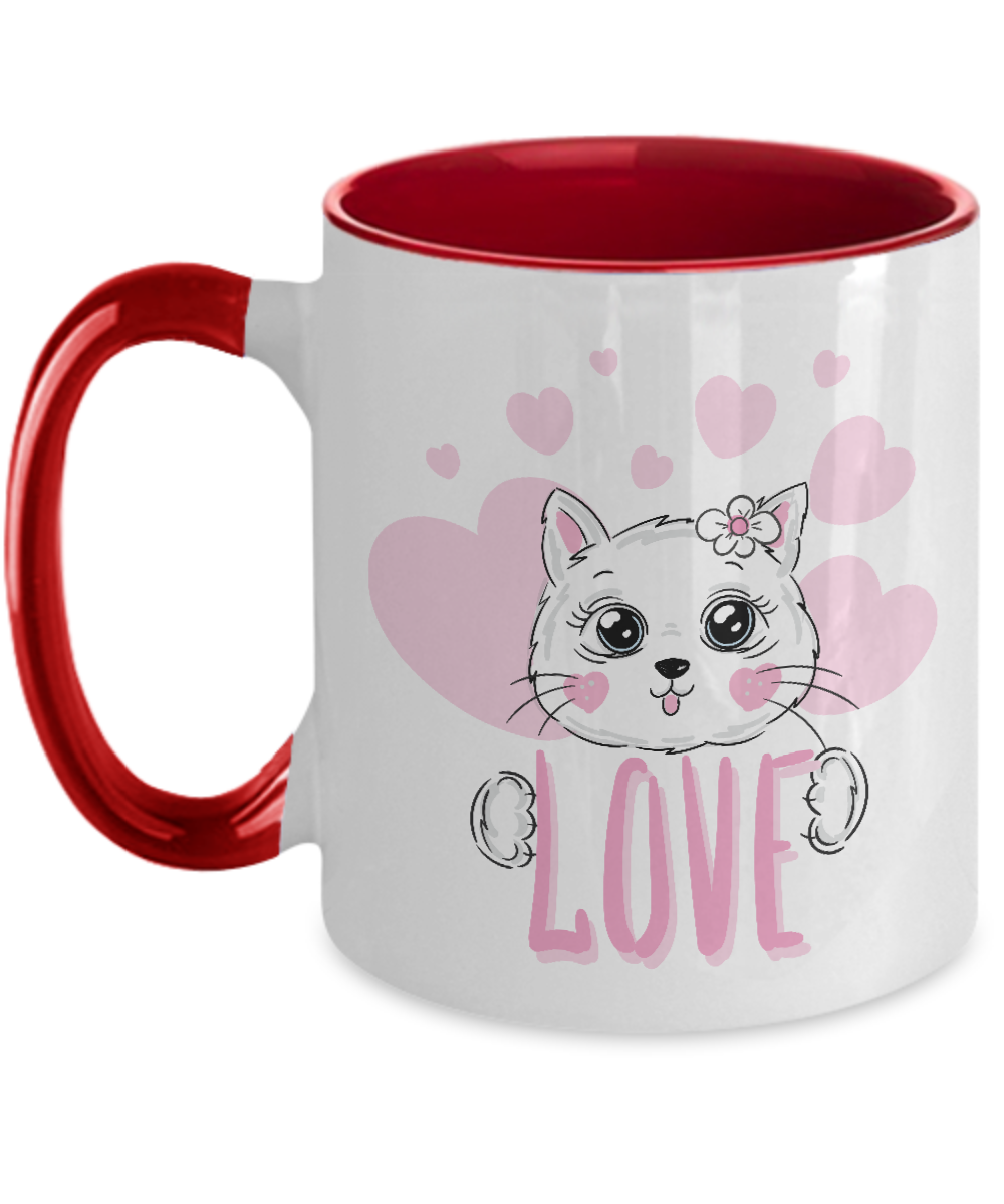 Cute white cat two tone mug , 11 oz, 4 color tinmico