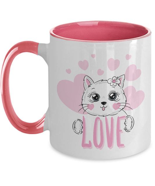 Cute white cat two tone mug , 11 oz, 4 color tinmico