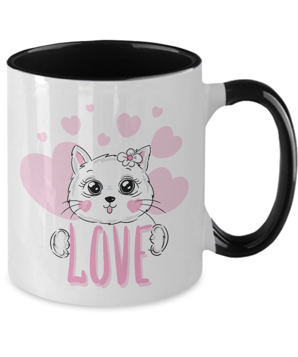 Cute white cat two tone mug , 11 oz, 4 color tinmico