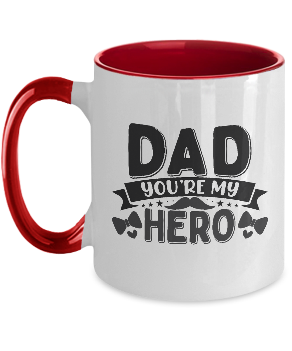 Dad You're My Hero,Two Tone Mug - Best Christmas Gifts for Dad, Men - Unique Xmas Gag Dad Gifts from Daughter, Son, Kids - Cool Birthday Present Idea for a Father, Guys, Him, 11oz tinmico