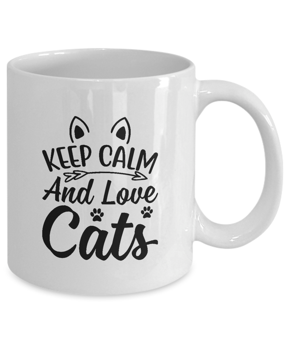 Funny Mug,Keep Calm And Love Cats,Inspirational gifts, By A Mug To Keep, 11 OZ Coffee Mugs tinmico