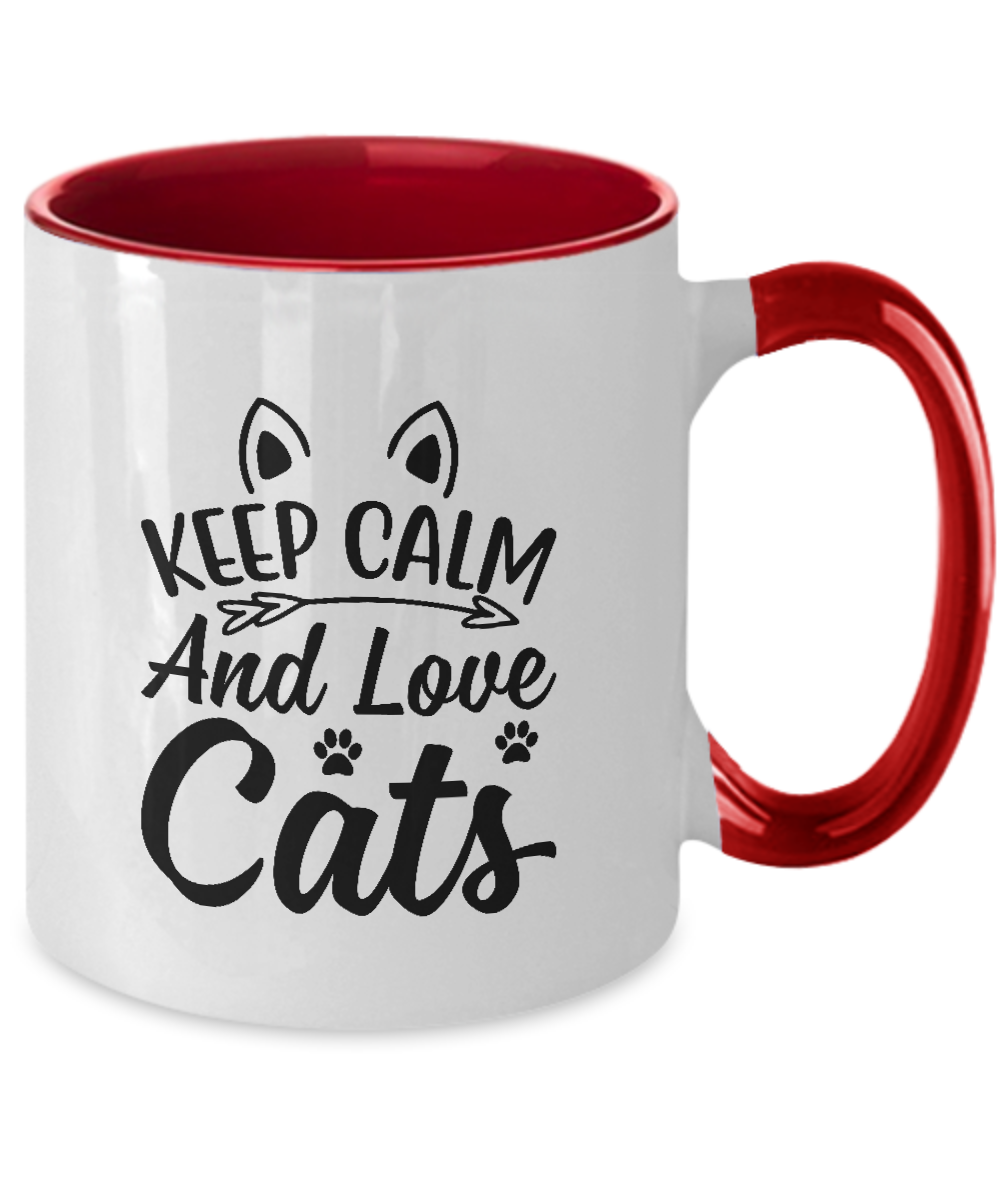 Funny Mug,Keep Calm And Love Cats,Two Tone Mug, Coffee Mugs,Inspirational gifts, By A Mug To Keep, 11 oz tinmico