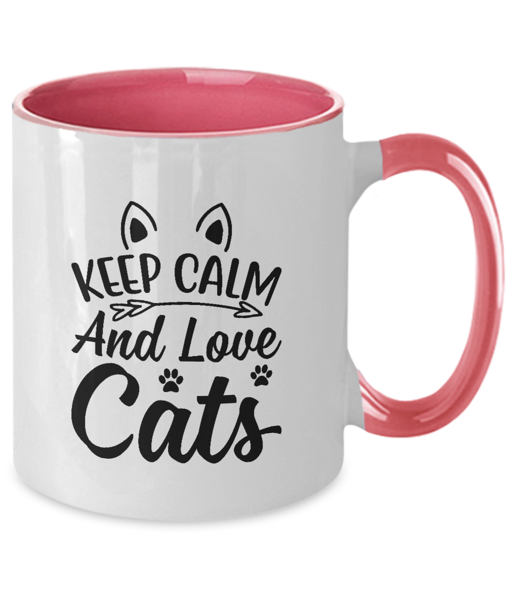 Funny Mug,Keep Calm And Love Cats,Two Tone Mug, Coffee Mugs,Inspirational gifts, By A Mug To Keep, 11 oz tinmico