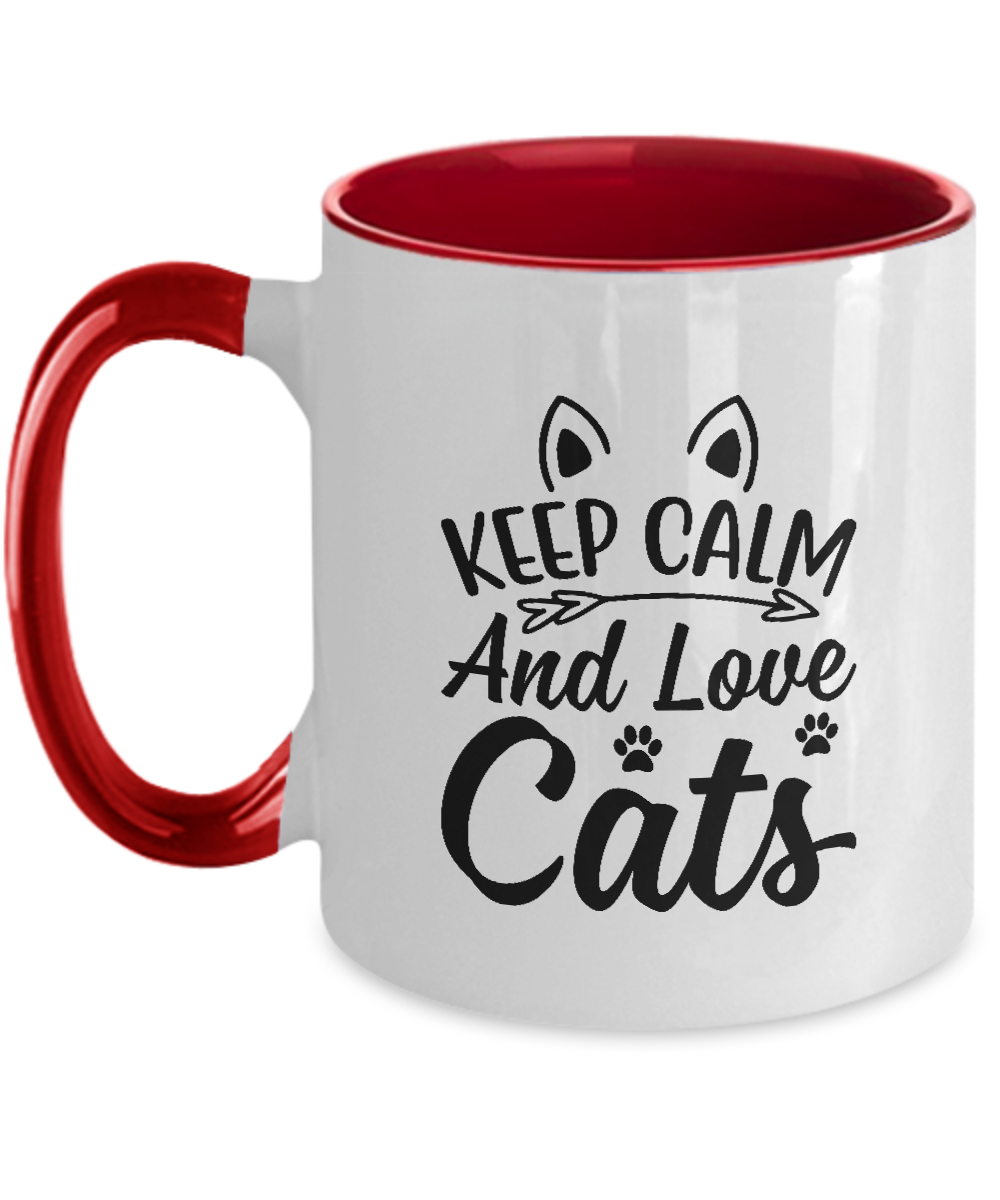 Funny Mug,Keep Calm And Love Cats,Two Tone Mug, Coffee Mugs,Inspirational gifts, By A Mug To Keep, 11 oz tinmico