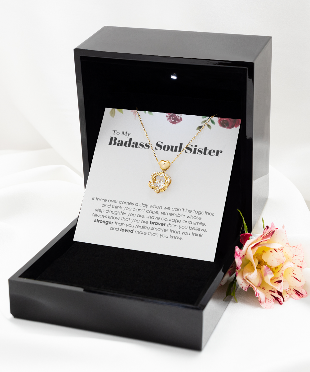 Heart Knot Gold Necklace ,To My Badass Soul Sister Bracelet, Soul Sister Best Friend Birthday Graduation Gift Set tinmico