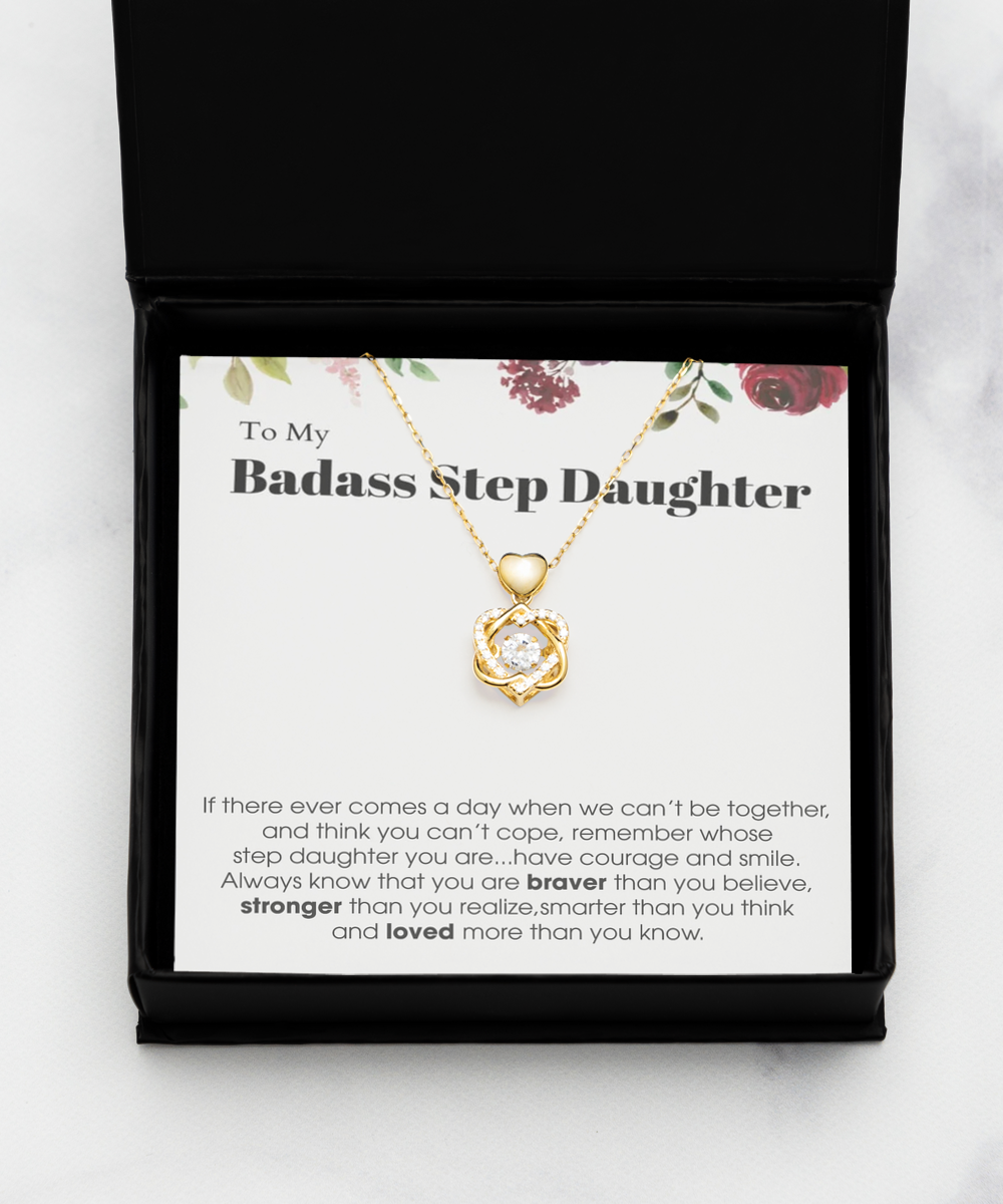 Heart Knot Gold Necklace, To My Badass Step Daughter Bracelet, Step Daughter Gift From Stepmom Wedding Birthday Bracelet Gift Set tinmico