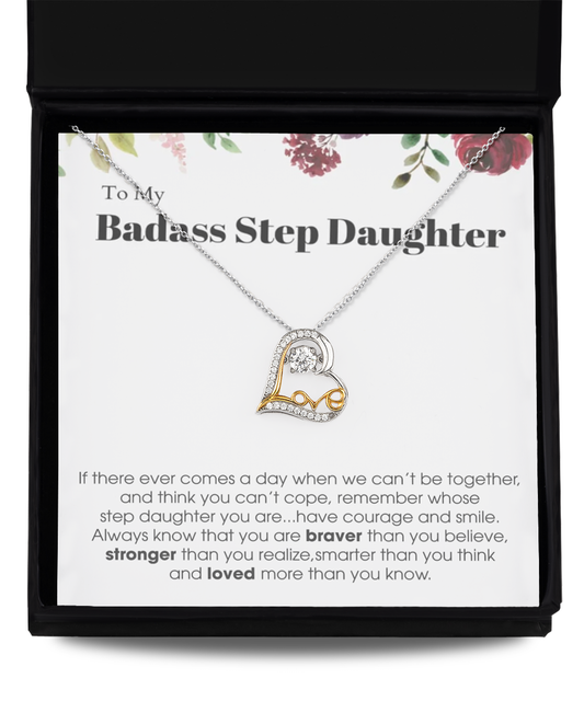 Love Dancing Necklace, To My Badass Step Daughter Bracelet, Step Daughter Gift From Stepmom Wedding Birthday Bracelet Gift Set tinmico