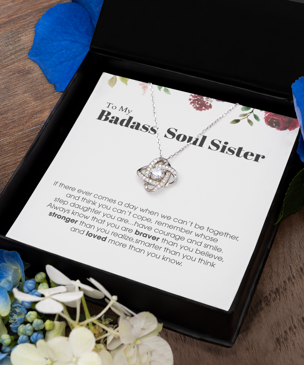 Love Knot Silver Necklace ,To My Badass Soul Sister Bracelet, Soul Sister Best Friend Birthday Graduation Gift Set tinmico