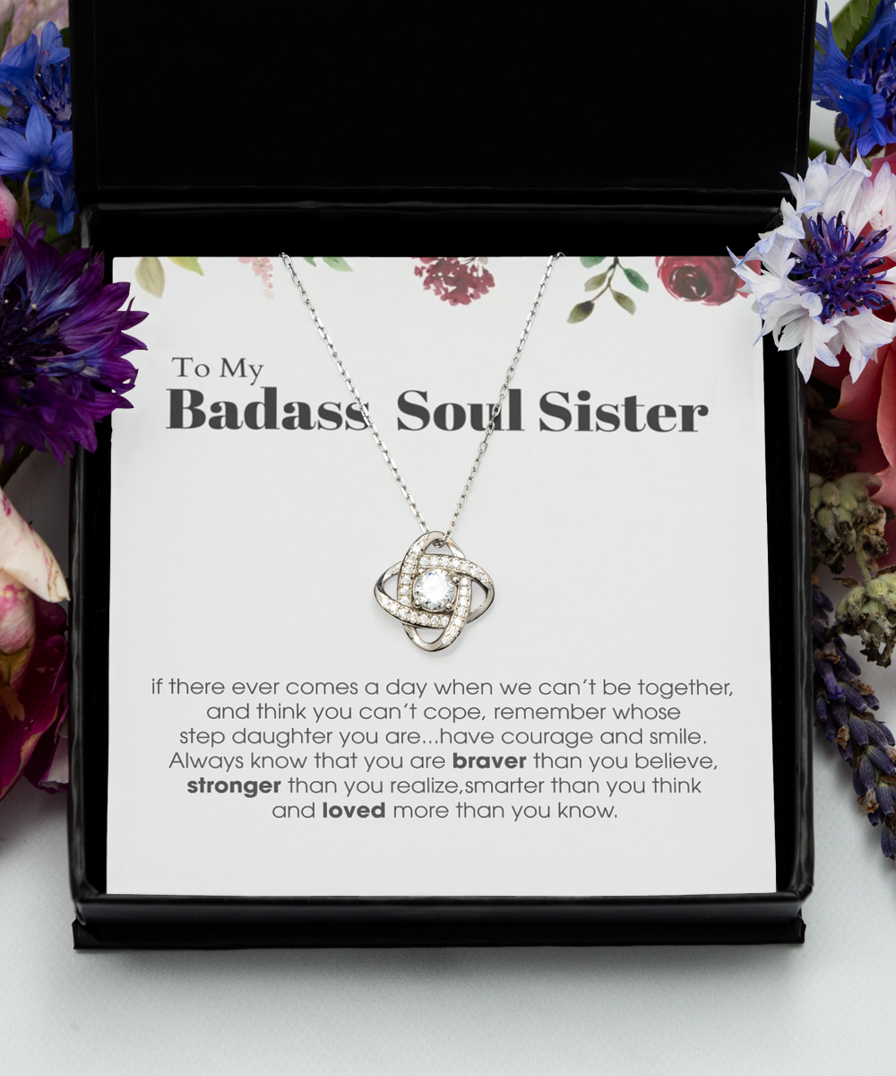 Love Knot Silver Necklace  ,To My Badass Soul Sister Bracelet, Soul Sister Best Friend Birthday Graduation Gift Set tinmico