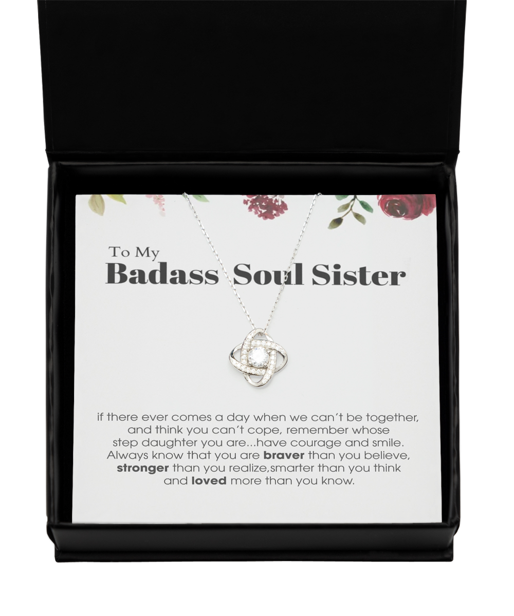 Love Knot Silver Necklace  ,To My Badass Soul Sister Bracelet, Soul Sister Best Friend Birthday Graduation Gift Set tinmico