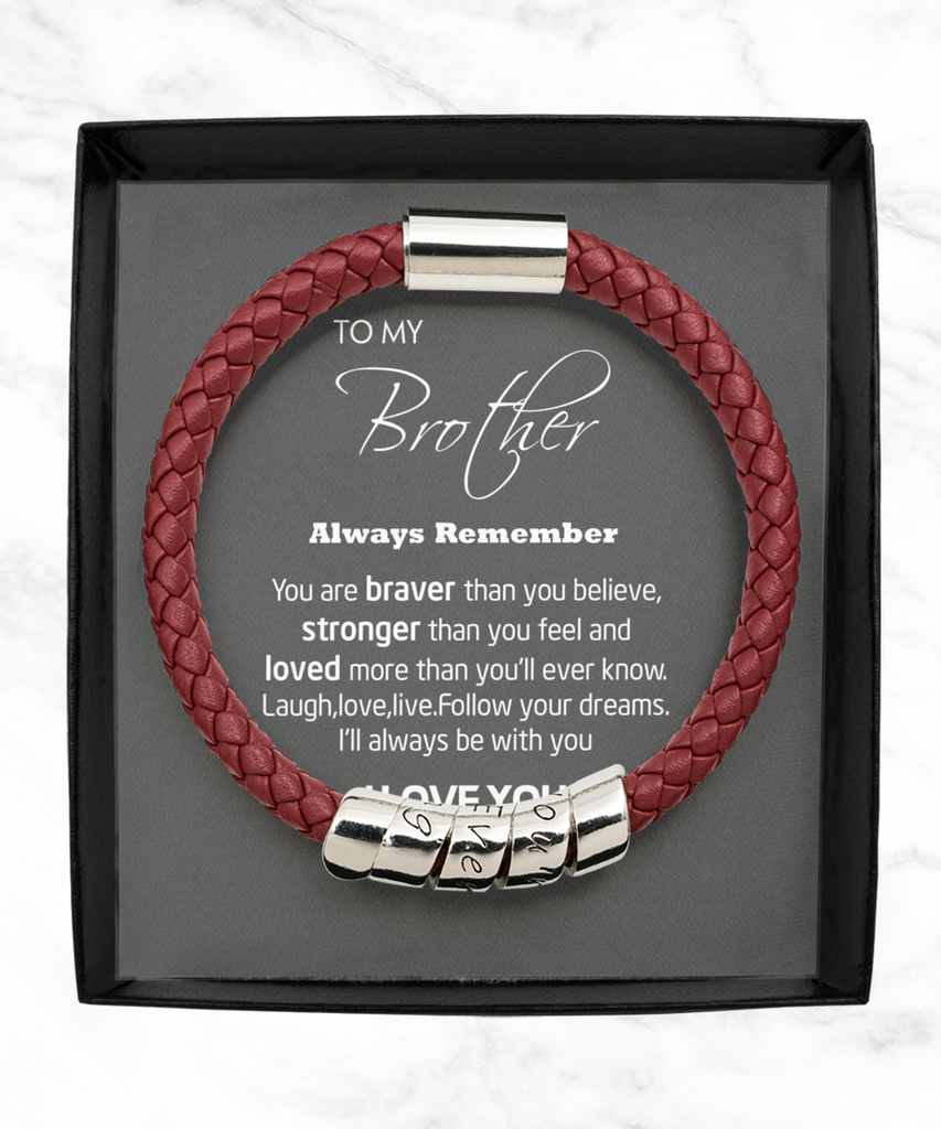 Maroon Leather Bracelet,Birthday Gifts for Brother from Sister, Meaningful Brother Christmas Gift, To My Brother Bracelet, Older Brother Bracelet Gifts tinmico