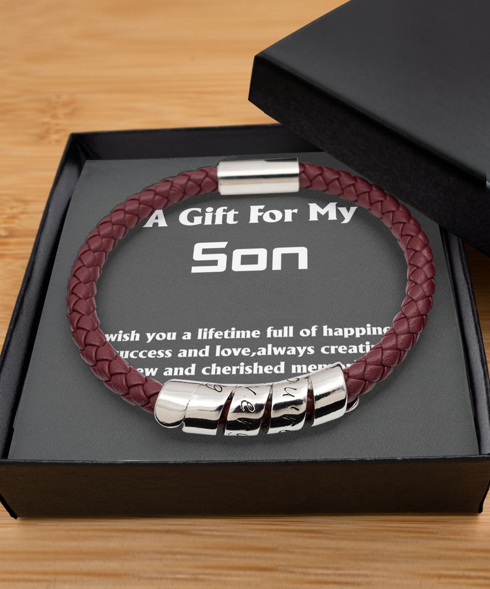 Maroon Leather Bracelet ,Gift for Son: Handmade Leather Bracelets, Maroon Leather Bracelets in Elegant Gift Box , Maroon Leather Bracelet , Son bracelet, Son bracelet gift, TMC gift tinmico