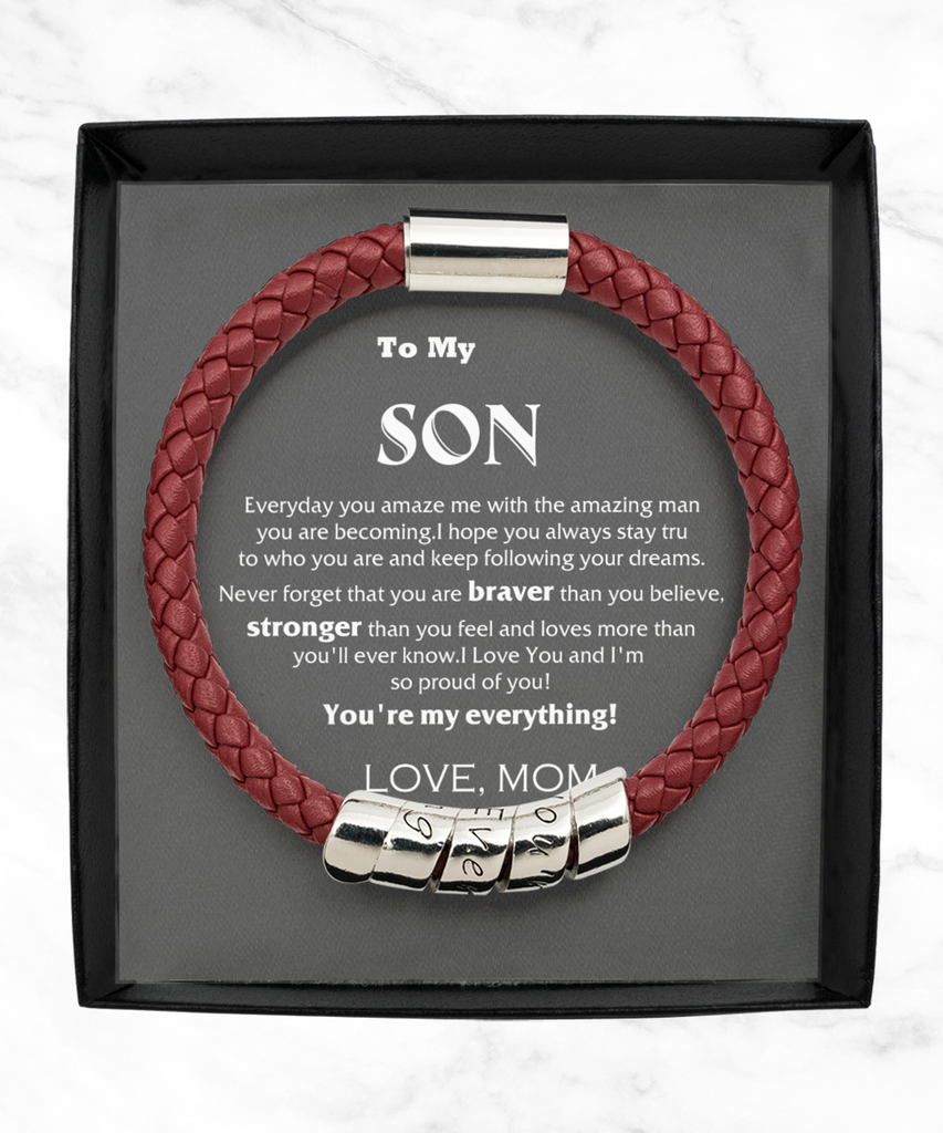 Maroon Leather Bracelet,To My Son Gift, Son Vegan Leather Bracelet, Gifts For My Son, Son Wedding Gift, Son Birthday Gift, Graduation, Christmas Gift tinmico