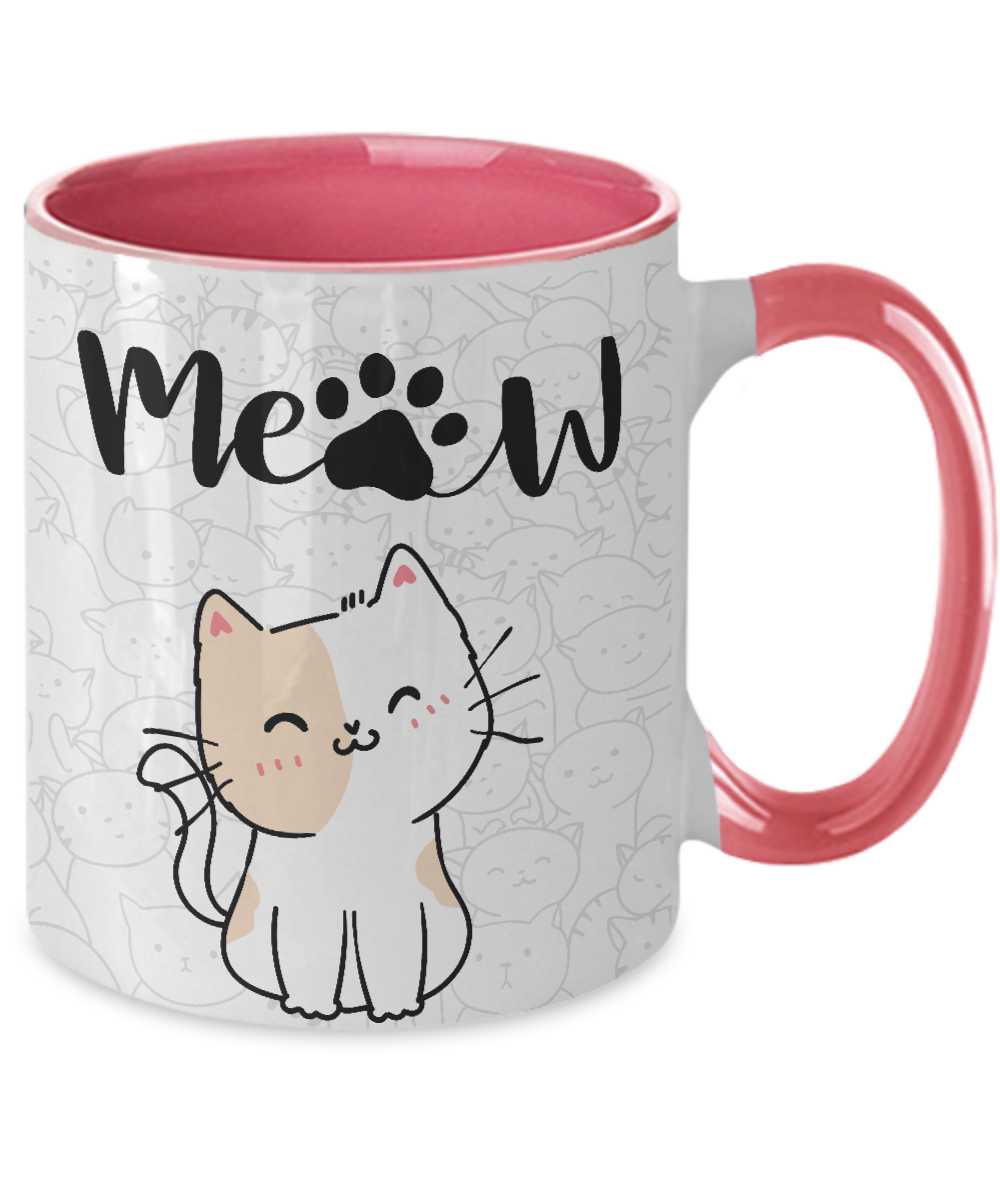 Meow Cat Lover Mug Cat Coffee Cup Gift for Women and Girls tinmico