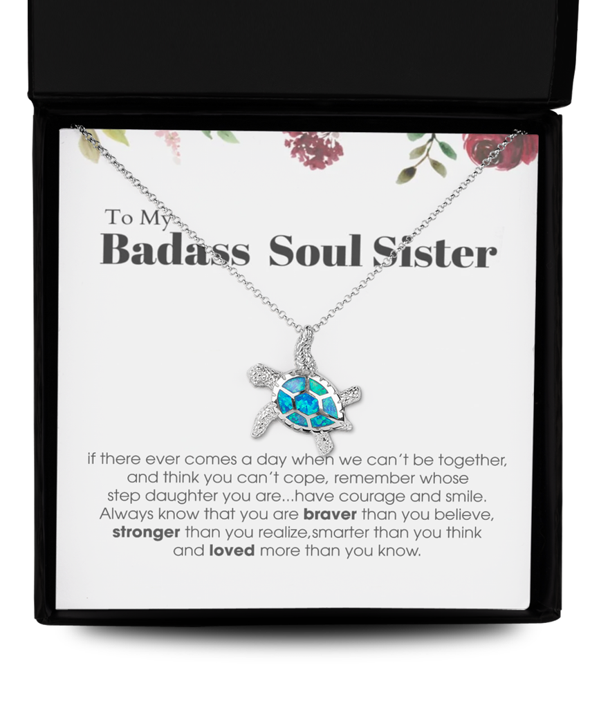 Opal Turtle Necklace ,To My Badass Soul Sister Bracelet, Soul Sister Best Friend Birthday Graduation Gift Set tinmico