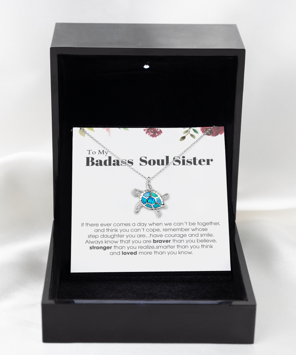 Opal Turtle Necklace ,To My Badass Soul Sister Bracelet, Soul Sister Best Friend Birthday Graduation Gift Set tinmico