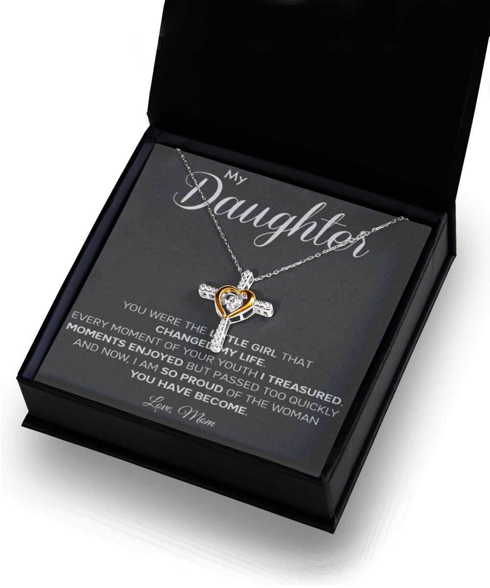 Personalized Gift to my Daughter,Cross Dancing Necklace, Gift from Mom, Message Card Jewelry, Changed My Life tinmico