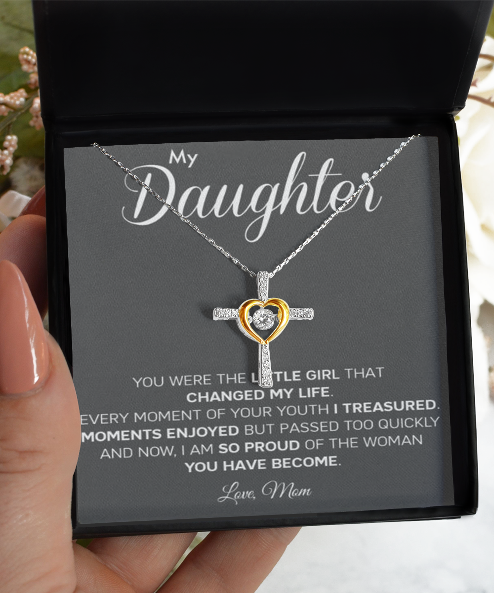 Personalized Gift to my Daughter,Cross Dancing Necklace, Gift from Mom, Message Card Jewelry, Changed My Life tinmico